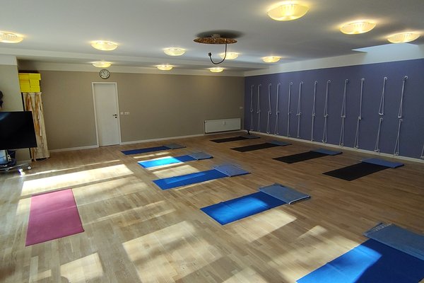 Yoga room with mats and blankets